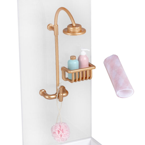 Lundby poppenhuis douchecabine set 1:18 met accessoires goud-wit