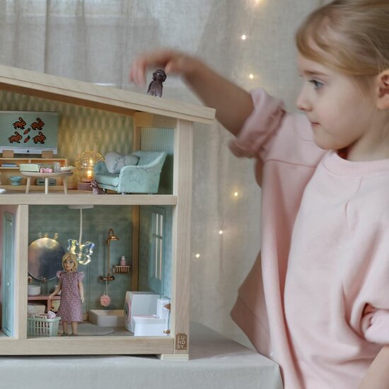 Lundby poppenhuis douchecabine set 1:18 met accessoires goud-wit