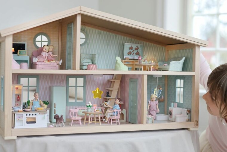 Lundby poppenhuis douchecabine set 1:18 met accessoires goud-wit