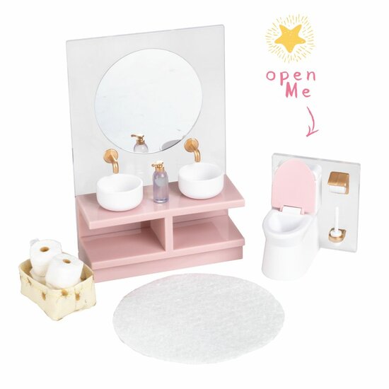 Lundby poppenhuis badkamer set met wastafel, spiegel en toilet