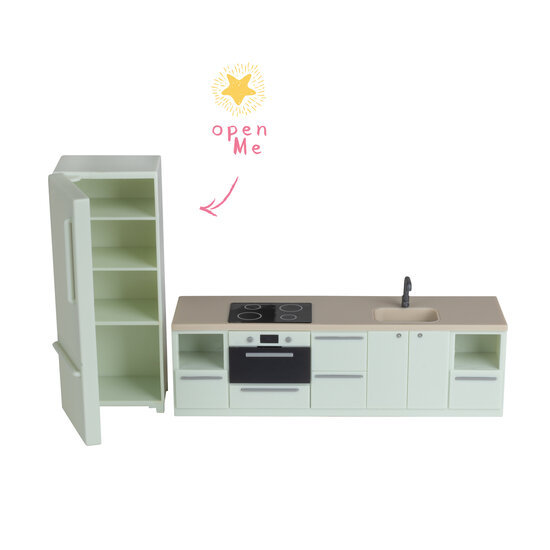 Lundby poppenhuiskeuken met koelkast mintgroen (schaal 1:18)