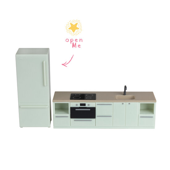 Lundby poppenhuiskeuken met koelkast mintgroen (schaal 1:18)