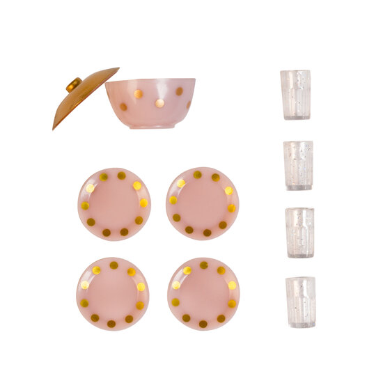 Lundby eetservies poppenhuis 21-delig roze/goud schaal 1:18