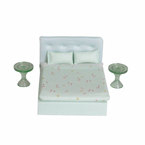 Lundby poppenhuis slaapkamer met gestoffeerd bed (1:18, groen)
