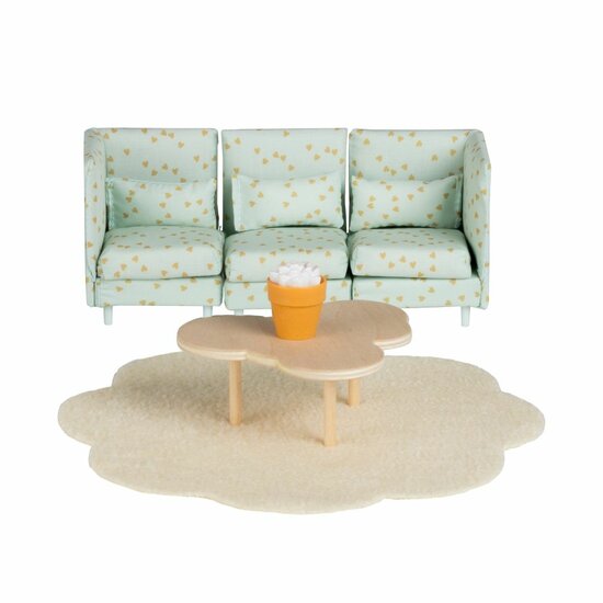 Lundby poppenhuis woonkamer set lichtgroen met modulaire bank 1:18