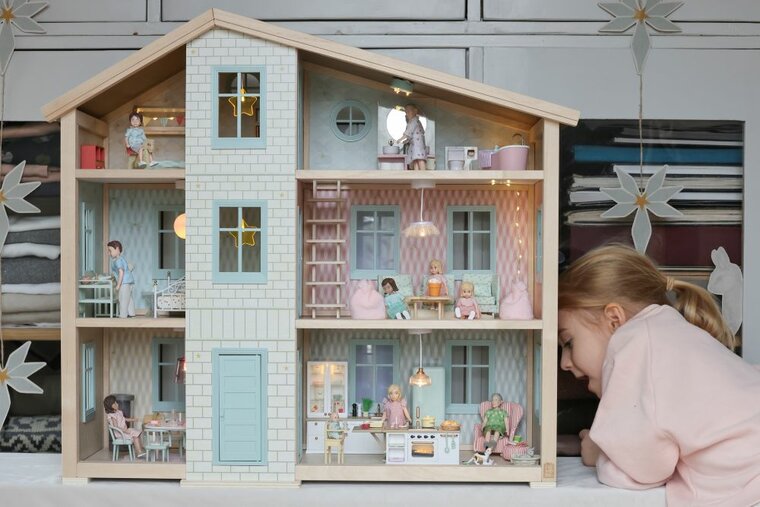 Lundby poppenhuis woonkamer set lichtgroen met modulaire bank 1:18