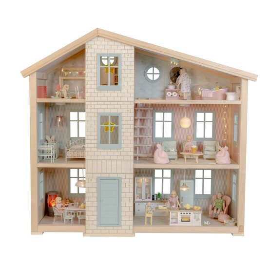 Houten poppenhuis Lundby Wonder 3 verdiepingen met trappen 66cm