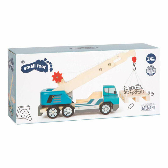 Small Foot -  Houten Kraanwagen Blauw met Pallet
