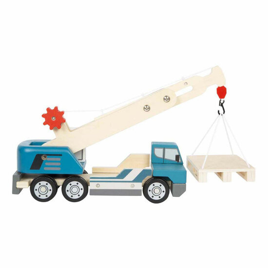 Small Foot -  Houten Kraanwagen Blauw met Pallet