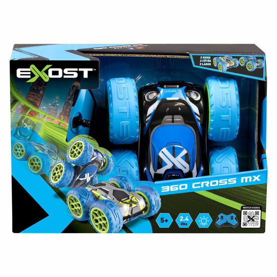 Exost RC 360 Cross MX Bestuurbare Stuntauto Blauw/Groen - 12 km/u