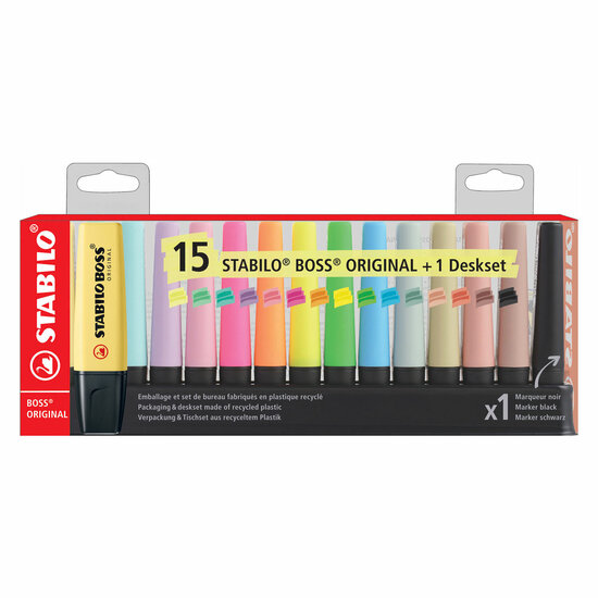 STABILO BOSS Original Pastel &amp; NatureCOLORS Markeerstiften Bureau Set - 15dlg.