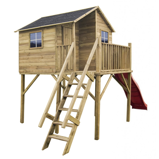 Speelhuis op poten met balkon en trap - WOODY Jinthe XL