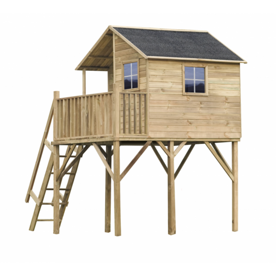 Speelhuis op poten met balkon en trap - WOODY Jinthe XL