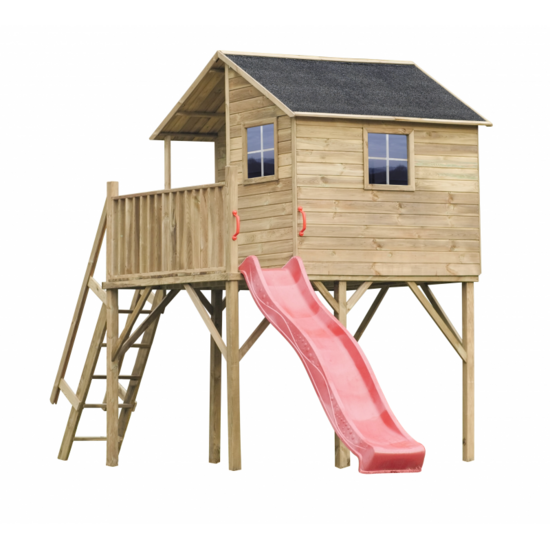 Speelhuis op poten met balkon en trap - WOODY Jinthe XL