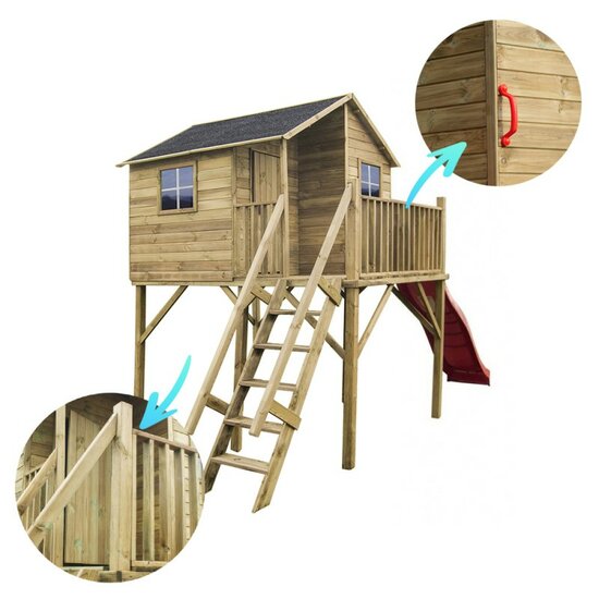 Speelhuis op poten met balkon en trap - WOODY Jinthe XL