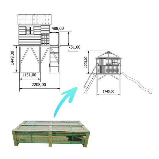 Speelhuis op poten met balkon en trap - WOODY Jinthe XL