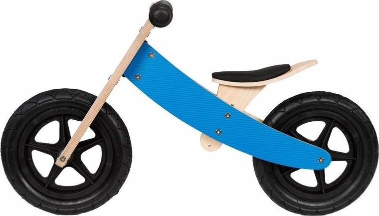 Houten loopfiets 12 inch Broozzer - verstelbaar frame - blauw