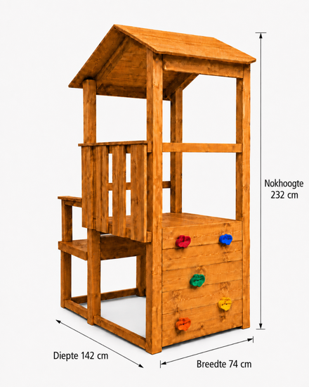 Speeltoren MAX met klimwand en 2 glijbanen (1,75cm + 1,20cm) grenenhout