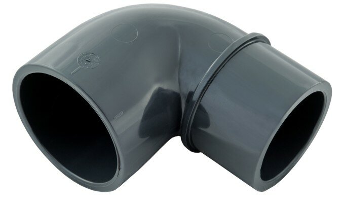 PVC knie 90&deg; verlopend 63/50mm x 63mm grijs