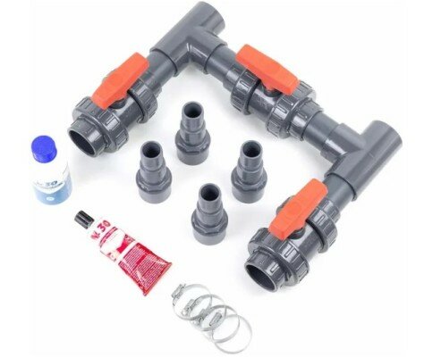 Bypass kit voor zwembad warmtepomp met regelkleppen en fittings