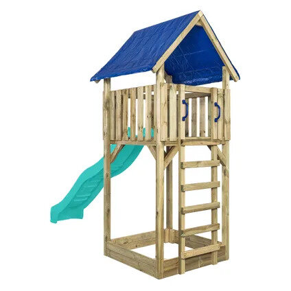 Houten Speeltoren Lisa met Glijbaan - Turquoise
