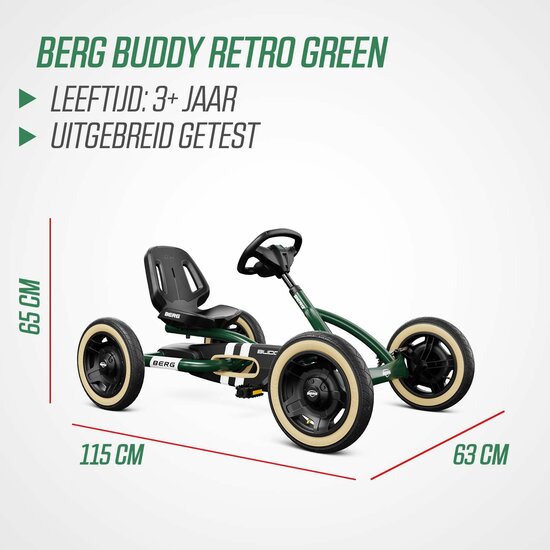 BERG Buddy Retro Green skelter 3-8 jaar met luchtbanden en BFR