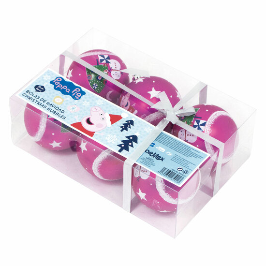 Kerstballen 8cm Peppa Pig Fuchsia - 6st.