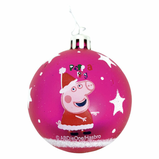 Kerstballen 8cm Peppa Pig Fuchsia - 6st.