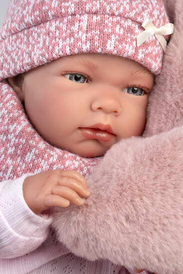 Llorens Babypop Nica 40 cm met Slaapzak en Mandje Roze