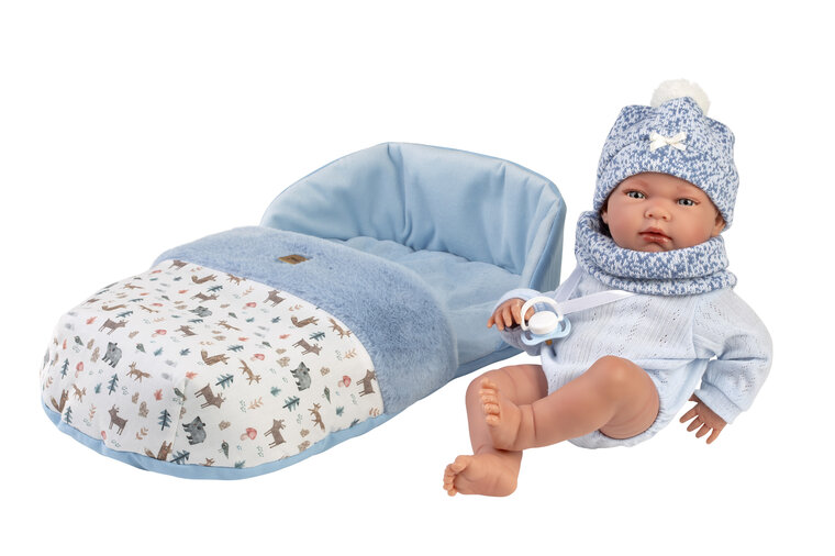 Babypop 40 cm met slaapzak blauw - Llorens Nico RN Vinyl