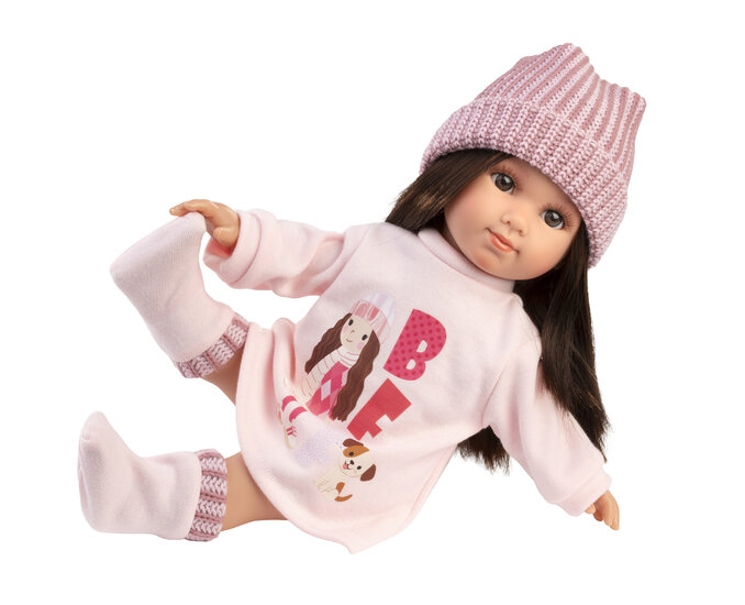 Llorens Pop Sara 35 cm met zacht lijfje en roze winteroutfit