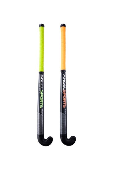 Hockeyset 2 kunststof sticks (oranje en groen) 30 inch met oranje bal in tas | Angel Sports
