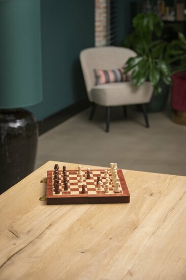 Schaakspel hout opklapbaar 24,5 x 24,5 x 5,0 cm - Essenhout