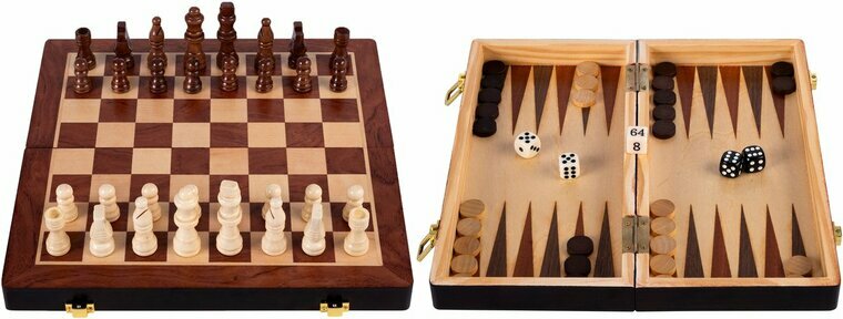 Schaakspel hout opklapbaa 30 x 30 x 5,5 cm - Essenhout