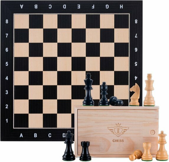 Schaakset ingelegd 40 x 40 cm schaakstukken 76 mm - Zwart, esdoorn