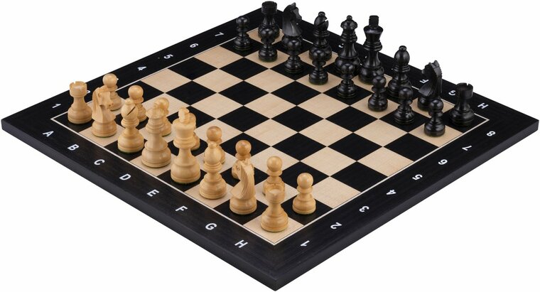 Schaakset ingelegd 40 x 40 cm schaakstukken 76 mm - Zwart, esdoorn
