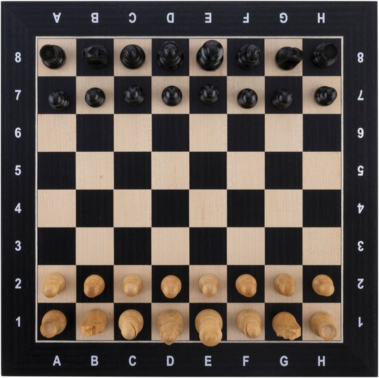 Schaakset ingelegd 40 x 40 cm schaakstukken 76 mm - Zwart, esdoorn