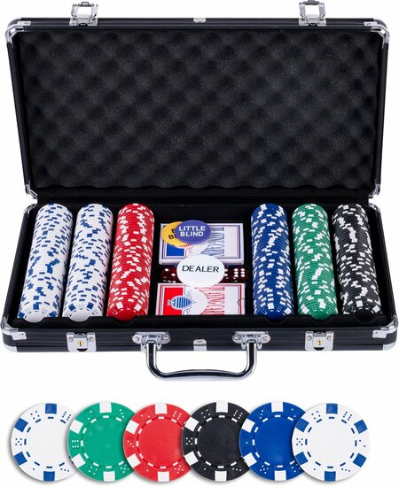 Pokerset in zwarte case with 300 chips- 11,5 gram