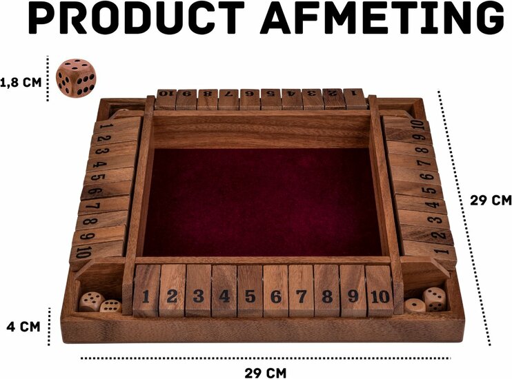 Shut the box (4 spelers) 29 x 29 x 3,5 cm - Walnoot