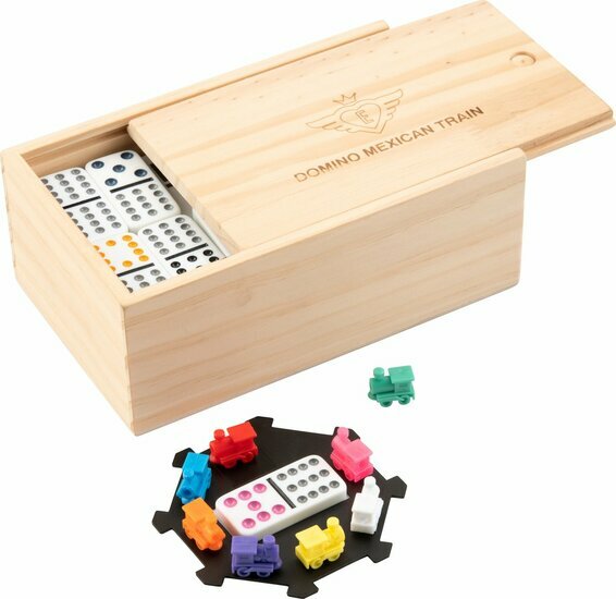 Domino Dubbel 12 Mexican train in houten kist