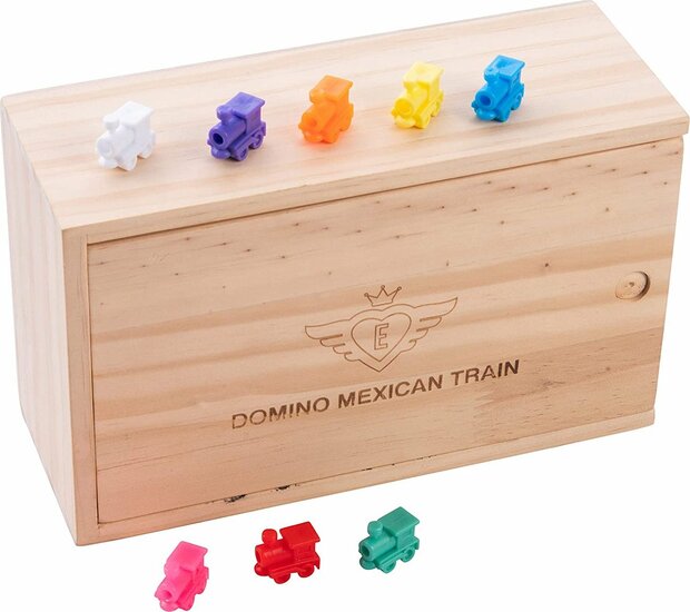 Domino Dubbel 12 Mexican train in houten kist