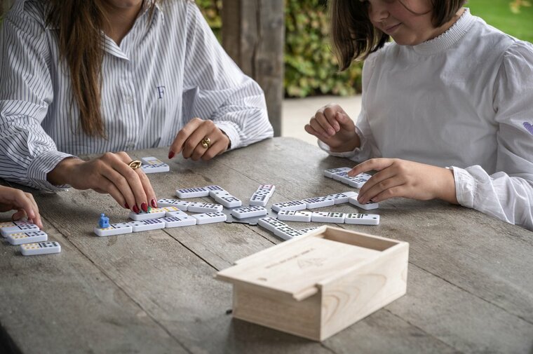 Domino Dubbel 12 Mexican train in houten kist