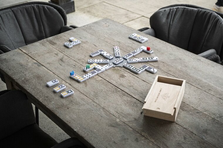 Domino Dubbel 12 Mexican train in houten kist