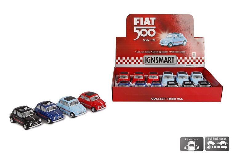 Kinsmart Fiat 500 die-cast pull-back 1:24 &ndash; diverse uitvoeringen
