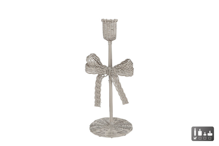 Metalen kandelaar Strik &ndash; beige &ndash; 10 &times; 10 &times; 25 cm
