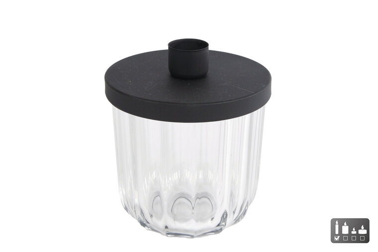 Kandelaar Luna &ndash; helder/zwart &ndash; glas/metaal &ndash; 9 &times; 9 &times; 11,5 cm