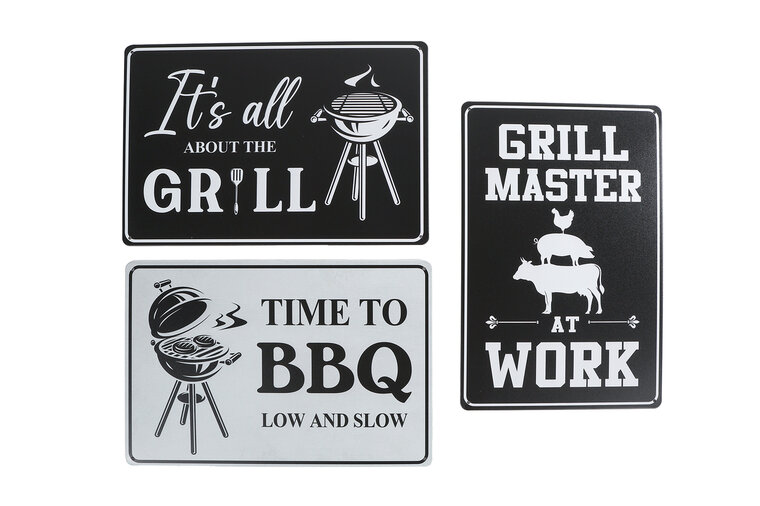 Wandbord BBQ/Grill &ndash; zwart/wit &ndash; metaal &ndash; 20 &times; 30 &times; 0,02 cm &ndash; diverse uitvoeringen