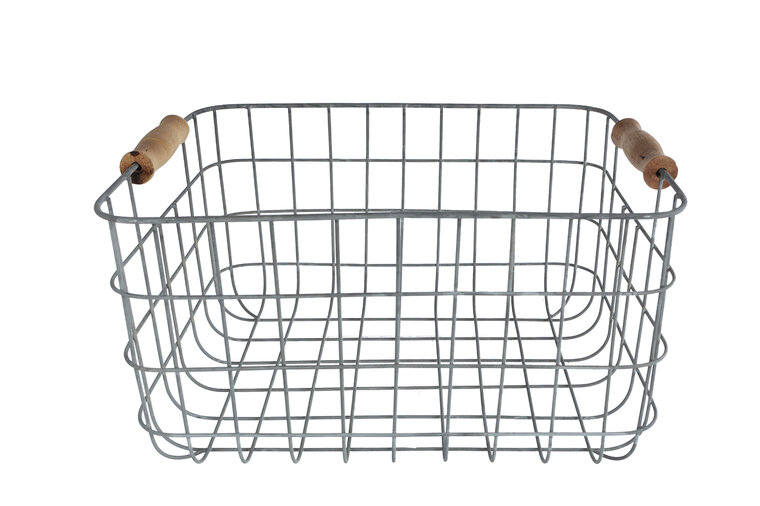 Opbergmand Sjouke &ndash; met handvat nikkel &ndash; metaal/hout &ndash; 38 &times; 28 &times; 21 cm