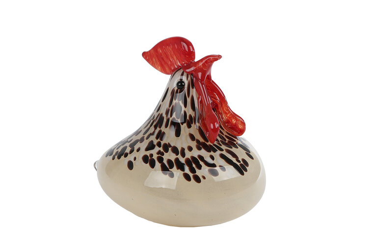 Decoratieve sculptuur Haan &ndash; rood/beige &ndash; glas &ndash; 14 &times; 11 &times; 13 cm