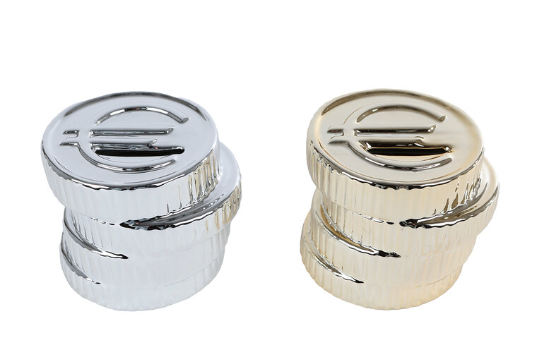 Aardewerken spaarpot Euromunt &ndash; zilver/goud &ndash; 9,5 &times; 9 &times; 8 cm &ndash; diverse uitvoeringen